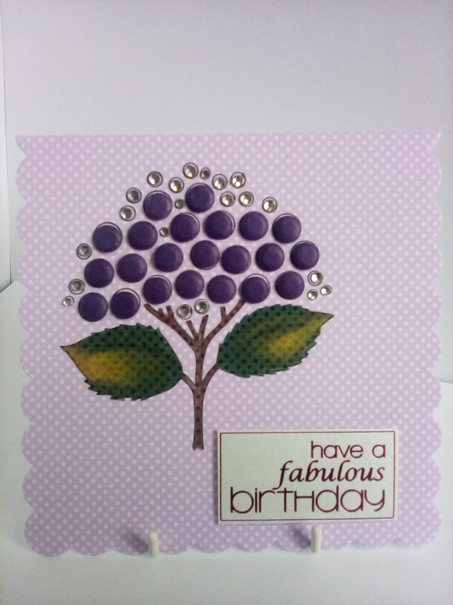 Watercoloured embellished hydrangea flower birthday card
