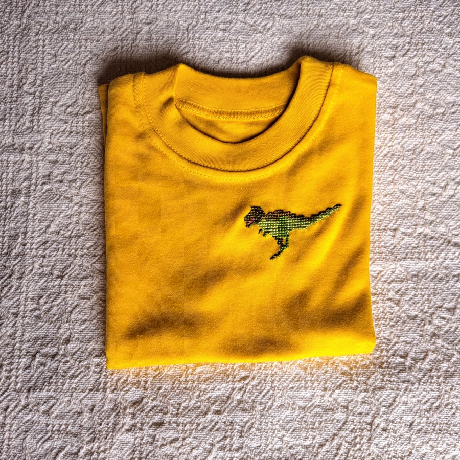 T-rex,  T-shirt , age 6-12 months, hand embroidered