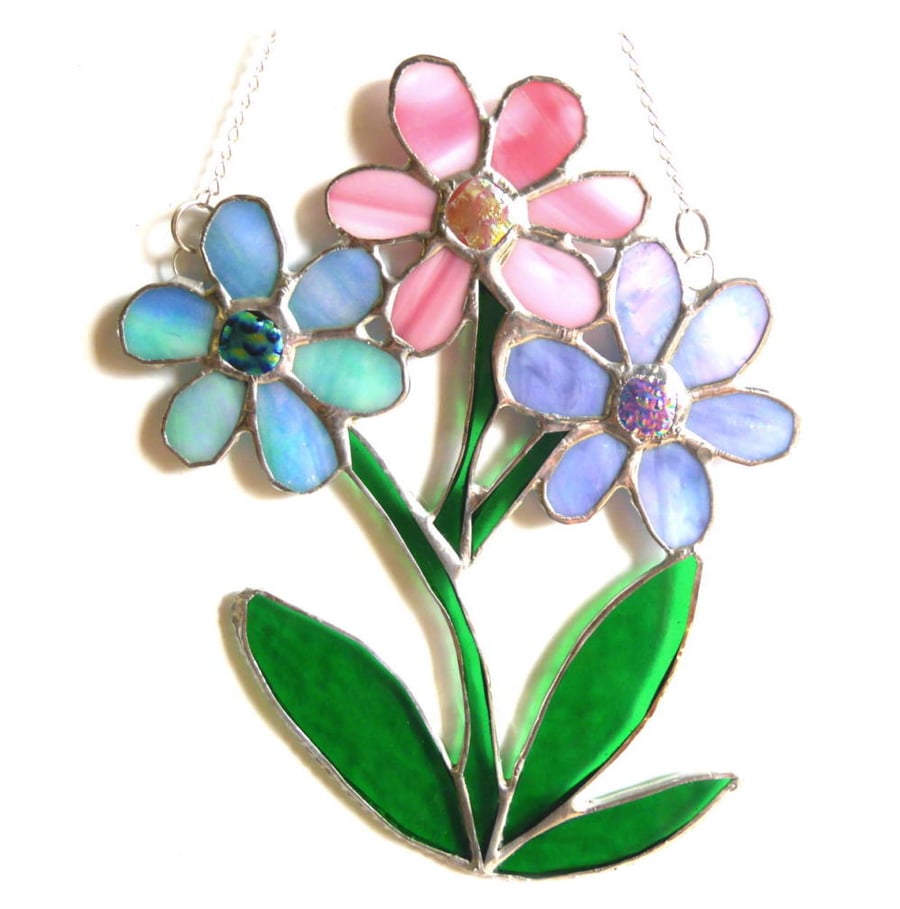 Three Flower Stained Glass Wall Hanging Suncatcher Pastel