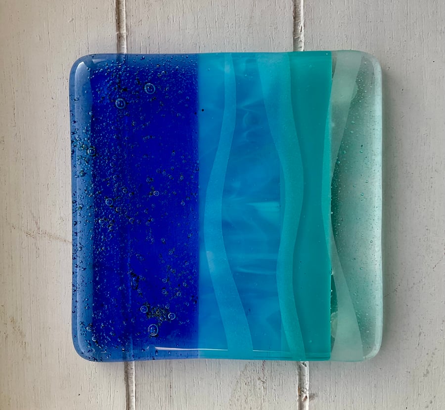 Handmade Fused Glass Seascape Coaster