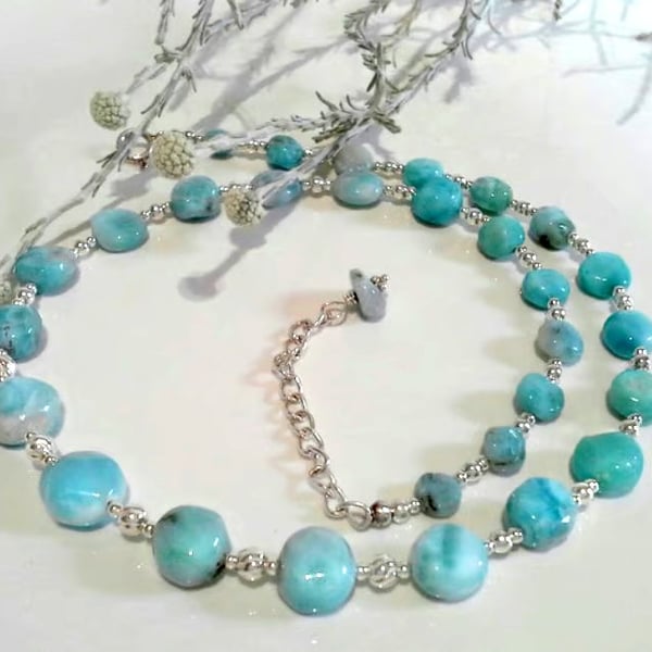 Designer Artisan Luxury Larimar Sterling Silver Necklace