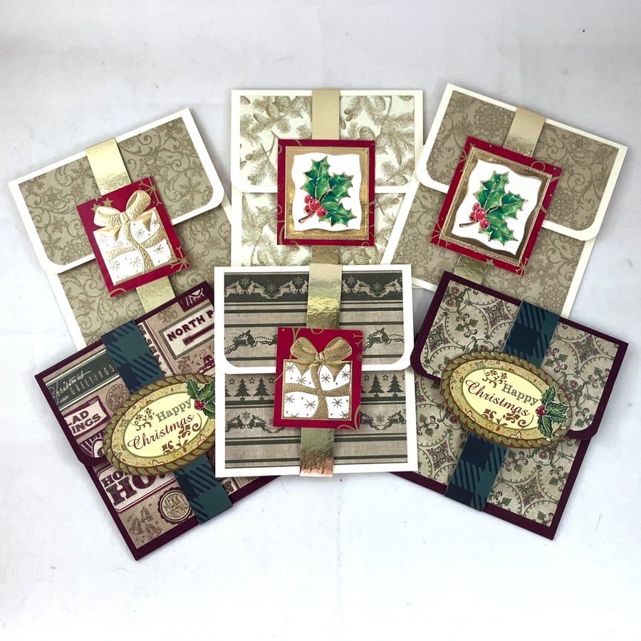 Pack of 6 Christmas money or gift card holders in neutral tones