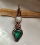 Malachite and Moonstone copper wire wrap pendant 