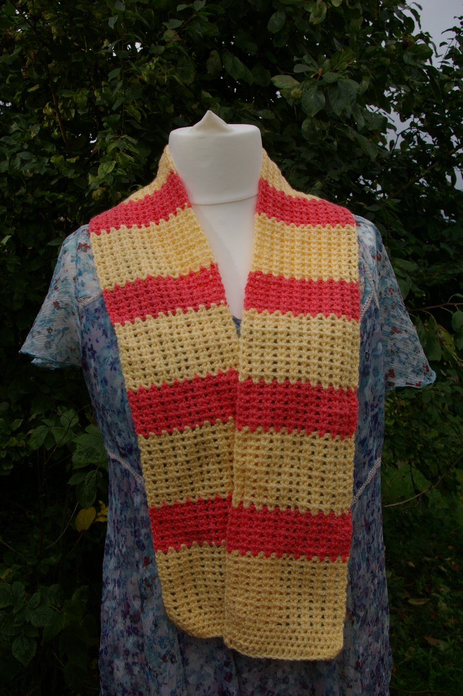 Striped Scarf crocheted in peach and yellow