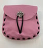 Bubblegum Pink Medieval Style Leather Pouch with Skull closure - FREE SHIPPING