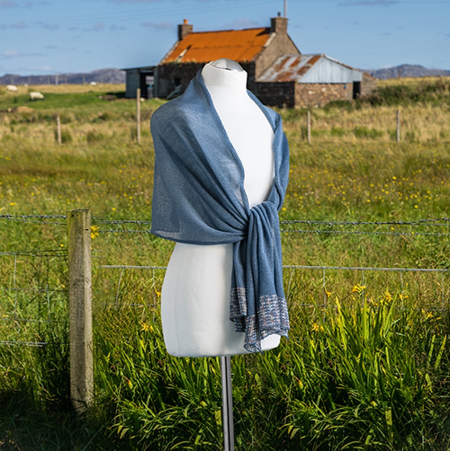 Denim Blue Superfine Merino Shawl Wedding Stole. Bridal Accessories. Merino wrap