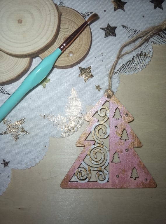 Pink Christmas tree shaped hanging Christmas tree decoration 
