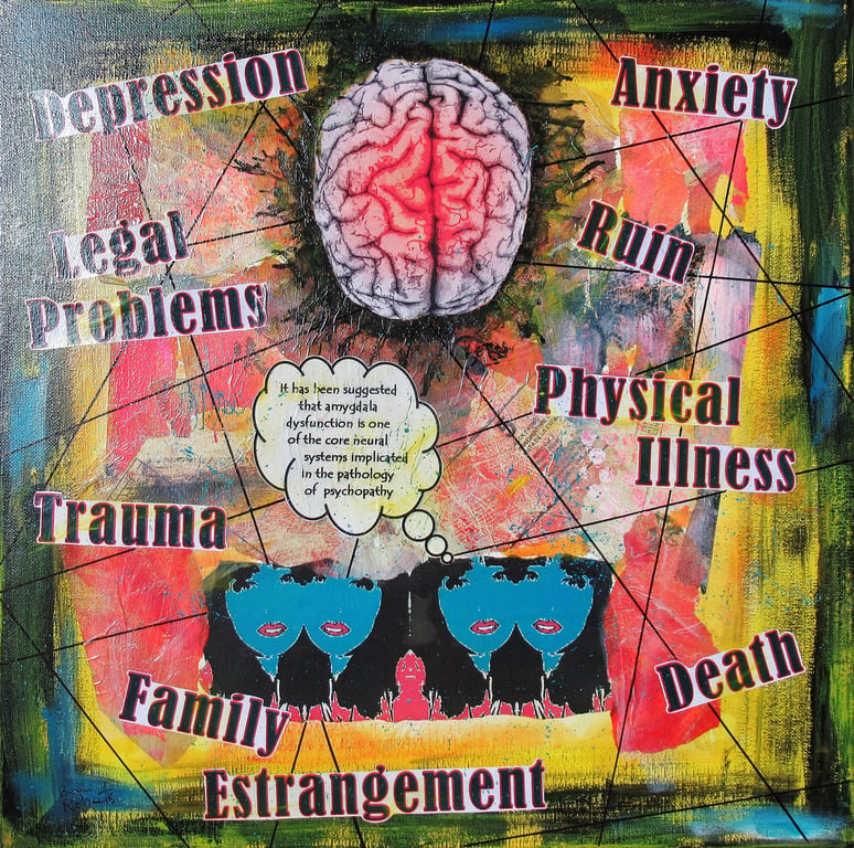 Large Feminist Painting Mixed Media Psychopathy Sociopathy Domestic Abuse Art