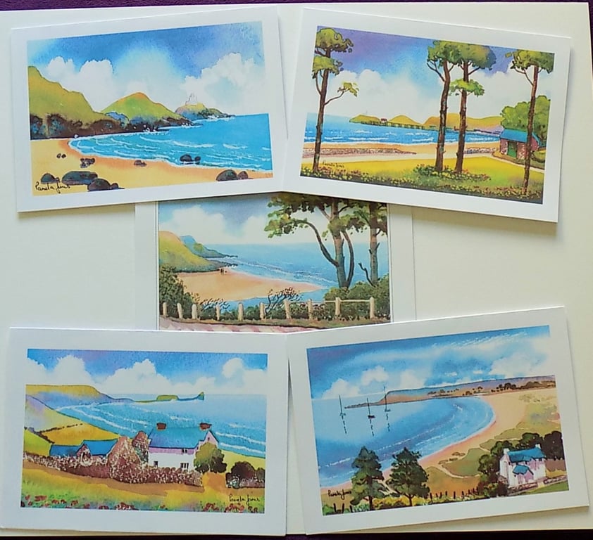  Gower and Mumbles Collection, Set of 5 Cards, Size A5, Blank for your message