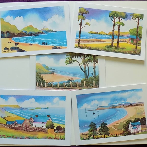  Gower and Mumbles Collection, Set of 5 Cards, Size A5, Blank for your message