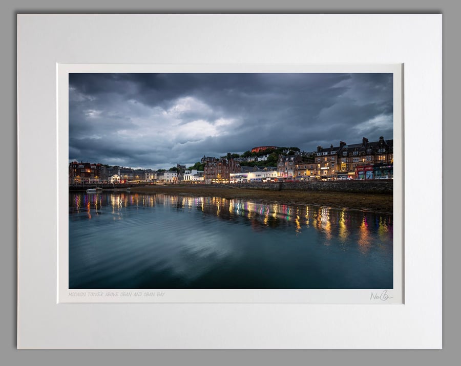 Oban Bay Scotland & McCaig's Tower at Night - A3 (50x40cm) Unframed Print