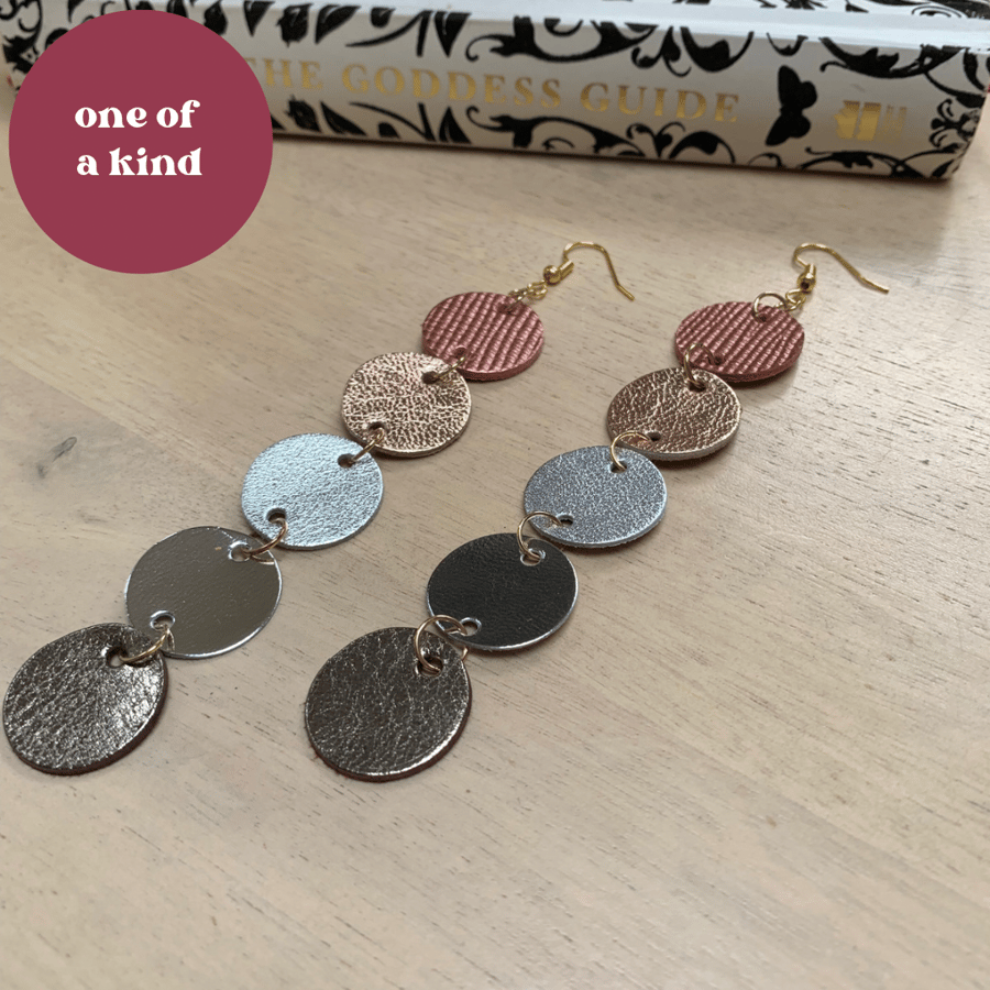 Handmade metallic leather disc earrings free gift wrap 