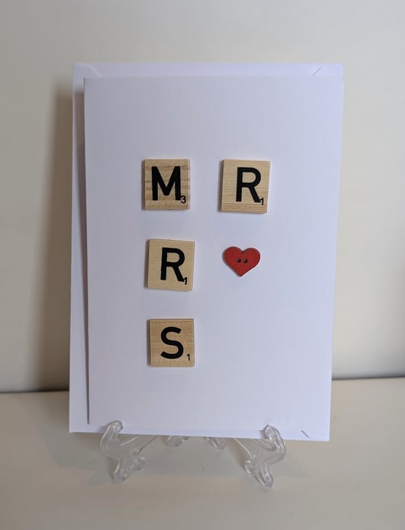 Mr and Mrs Wedding Scrabble and button handmade greetings card 