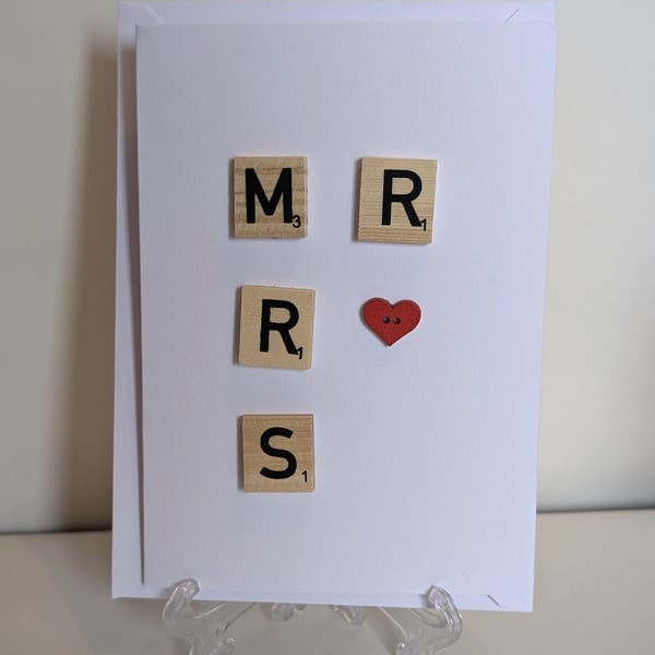 Mr and Mrs Wedding Scrabble and button handmade greetings card 