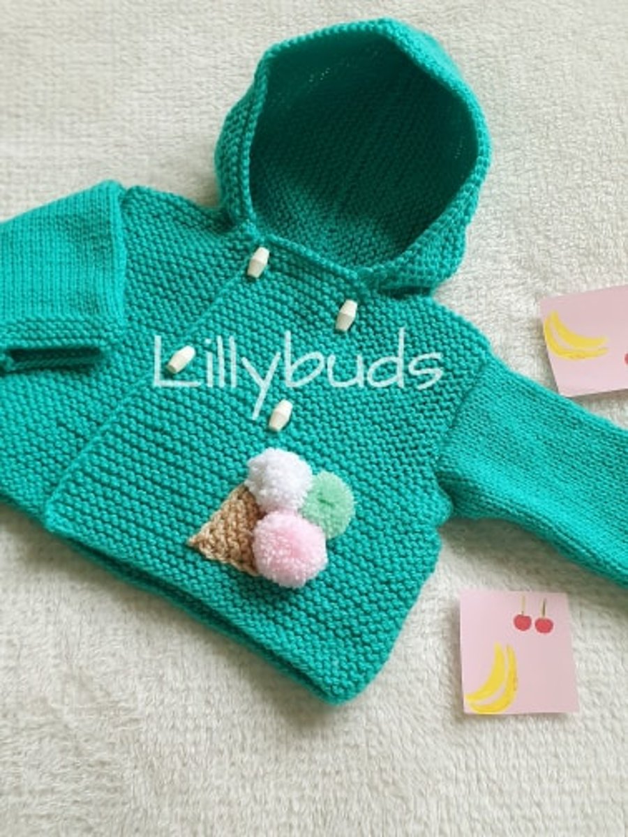 Knitting pattern for baby hoodie, Ice Cream Days