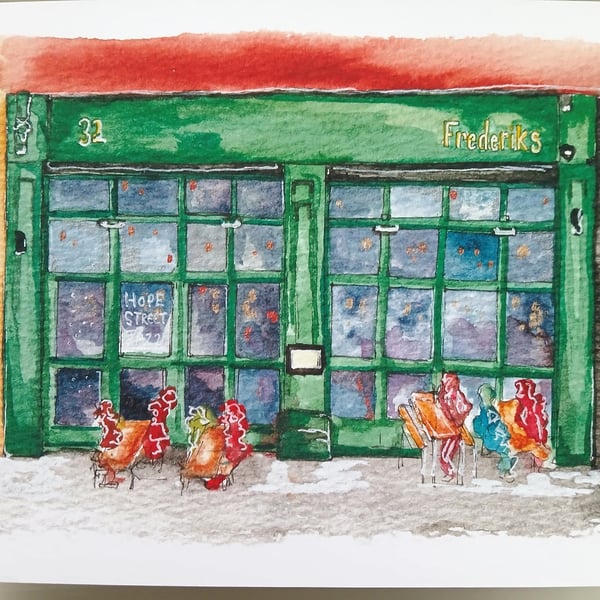 Frederiks Hope St bar Liverpool watercolour print