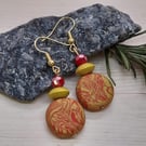Mustard and red dangly earrings