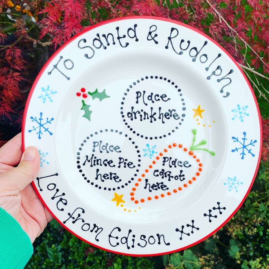 Hand Painted Personalised Ceramic Christmas Eve Plate, Unique Pottery Xmas Eve 