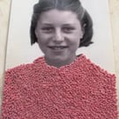 Embroidered Vintage Postcard - 'Pink' Girl mixed media art