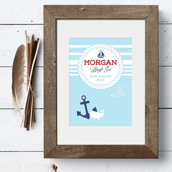 Personalised Meaning of Name Nautical Print, christening gift for new baby