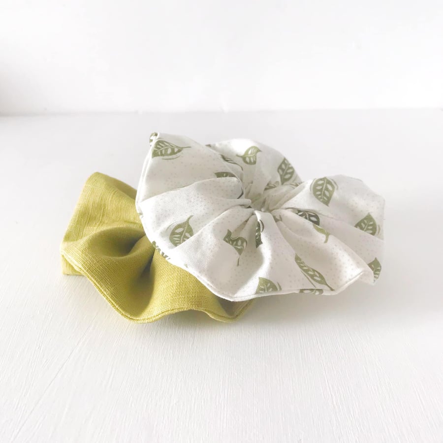 Autumn Leaves in Green (Set of Two Scrunchies)