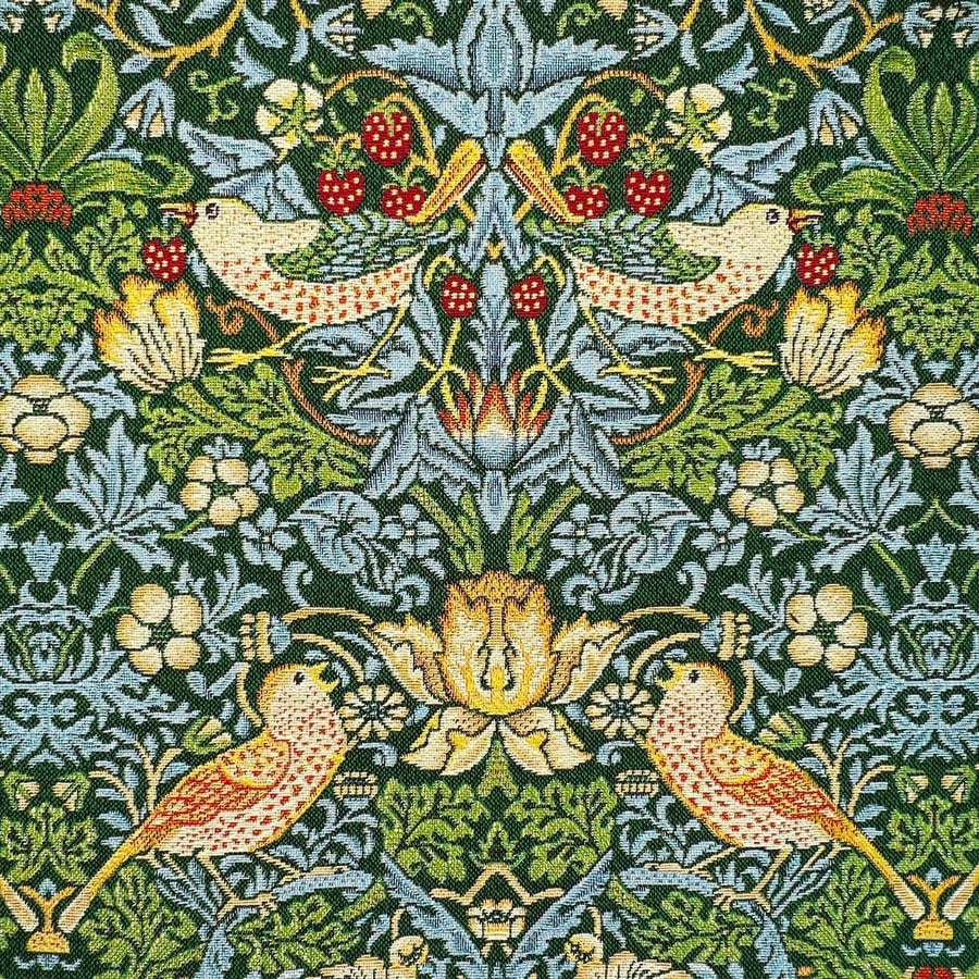 William Morris Tapestry Fabric - Strawberry Thief Green - 1 Metre