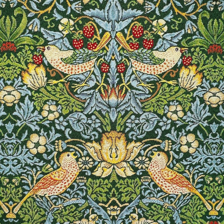William Morris Tapestry Fabric - Strawberry Thief Green - 1 Metre