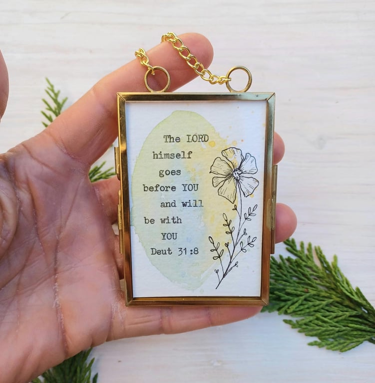 Original Hand Painted Water Colour, Tiny Framed Bible Art Quote 