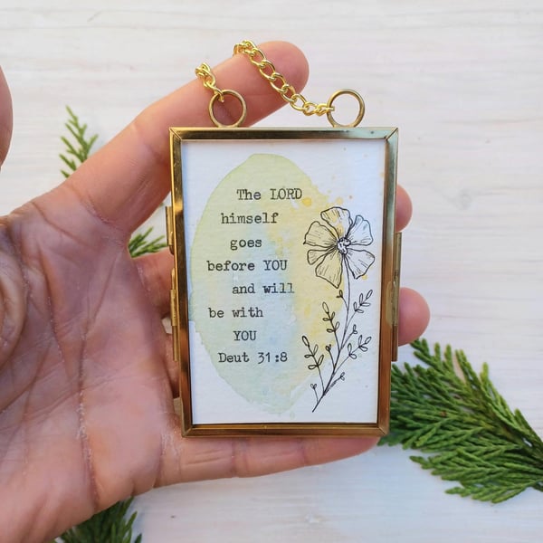 Original Hand Painted Water Colour, Tiny Framed Bible Art Quote 