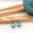 Christmas Bauble Inspired Earrings, Ice Blue Pearl Drop Earrings, Blue Pearl 