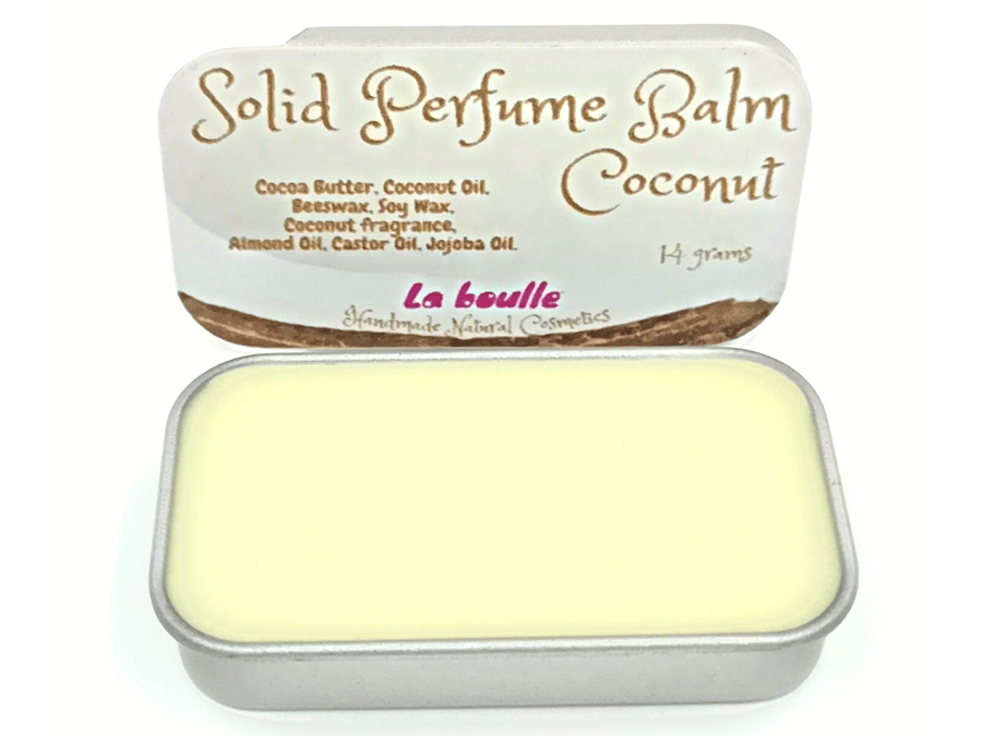 Coconut Solid Natural Perfume Balm. For sensitive skin. Handmade. UK.