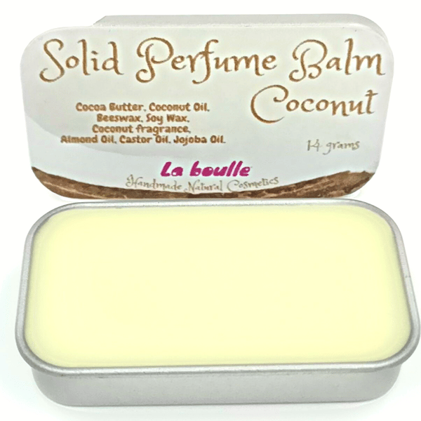 Coconut Solid Natural Perfume Balm. For sensitive skin. Handmade. UK.