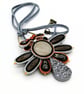 Soutache Brooch Pendant Grey Orange Statement Necklace Handmade UK