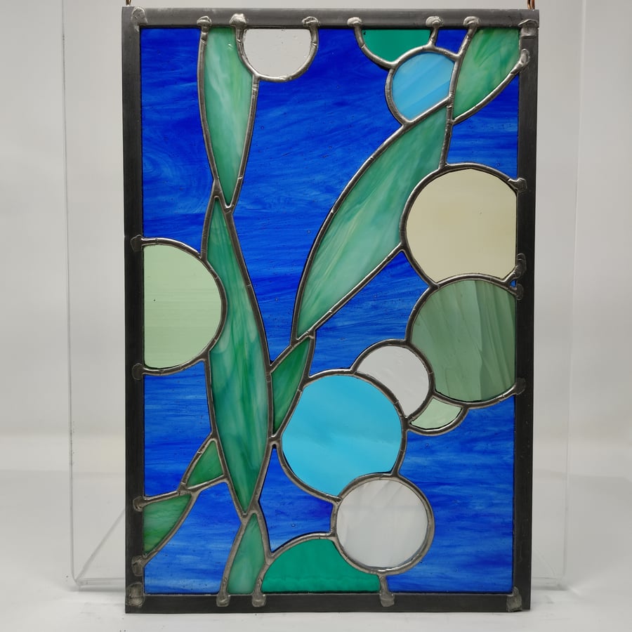 Stained glass seaweed or reeds with trapped bubbles panel. copperfoil and lead 