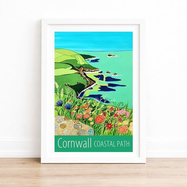 Cornwall Coastal Path travel poster print by Susie West