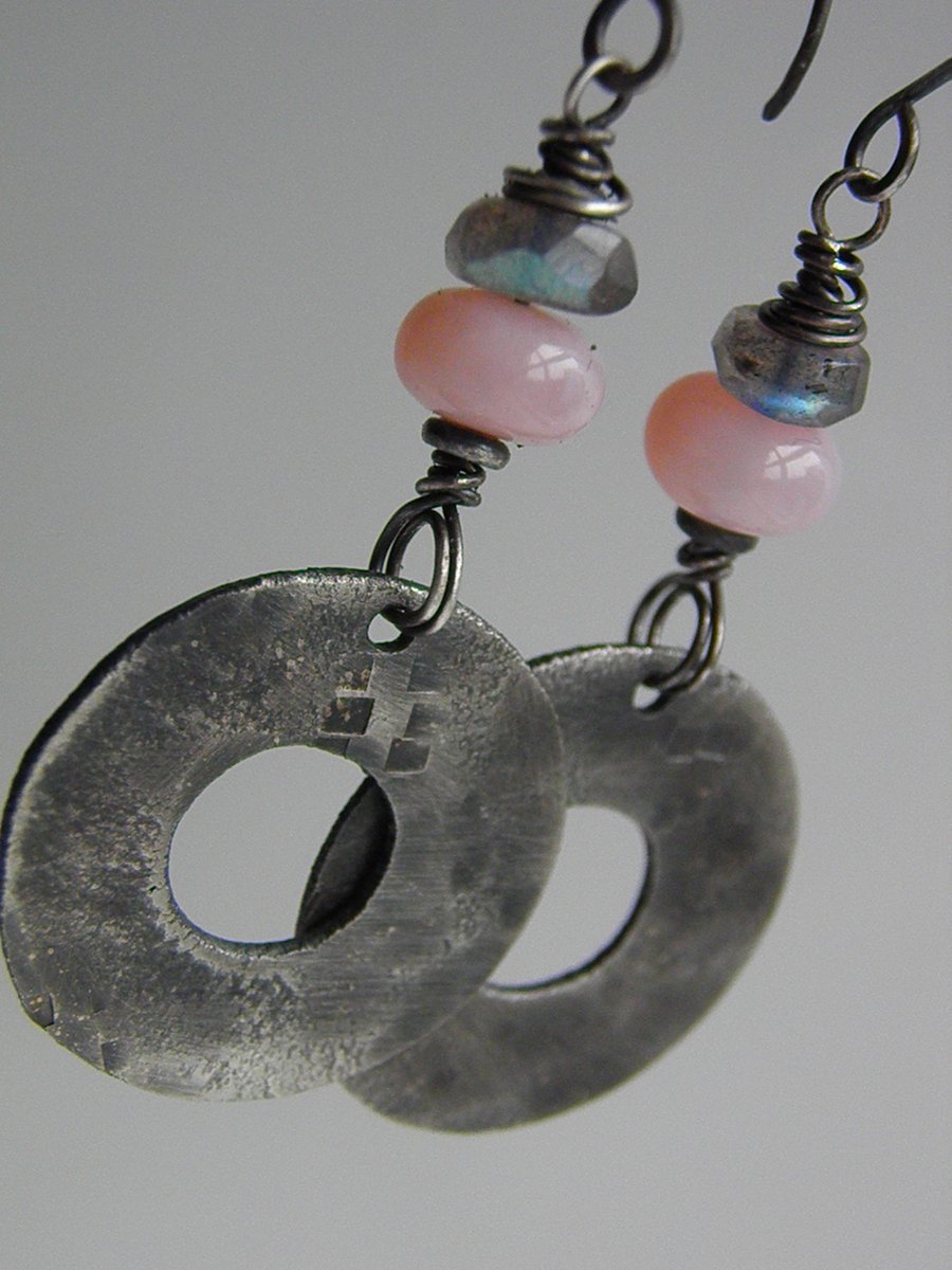 Labradorite Earrings & Pink Opal Gemstone Sterling Silver Earrings