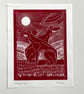 Greyhound Lino Print - Dog Lover Gift - Cherry Red Wall Art - Art Deco - Image 5