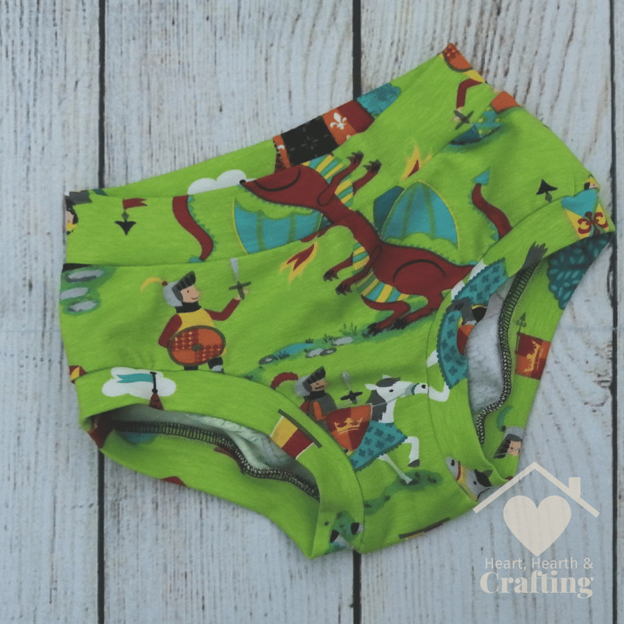 Handmade Knights & Dragons Kids Underwear - Fits 5 - 6 Years