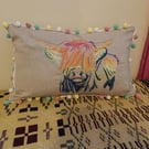 Rainbow Highland Cow cushion