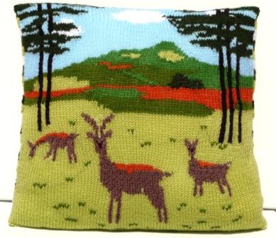 Knitting Pattern for Deer in the Countryside Cushion.  Digital Pattern