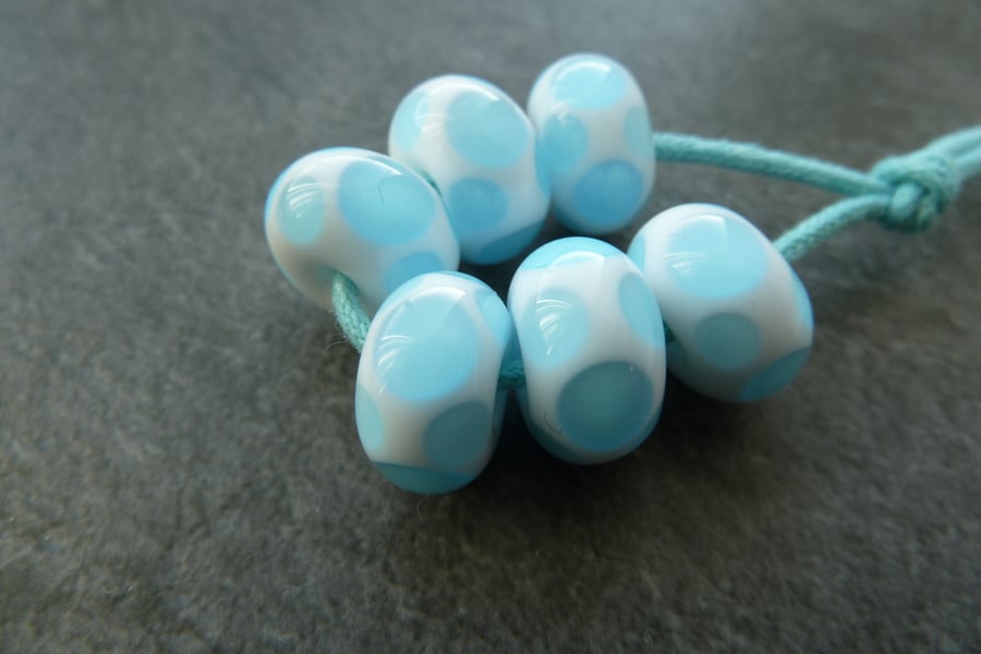 white and blue spot lampwork glass beads