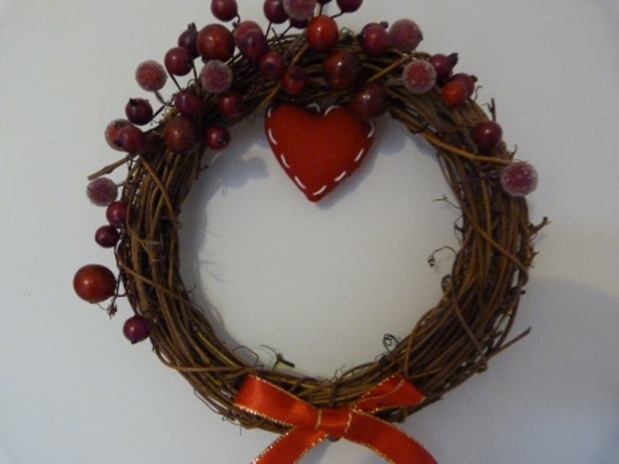 Red Berry Heart Christmas Wreath