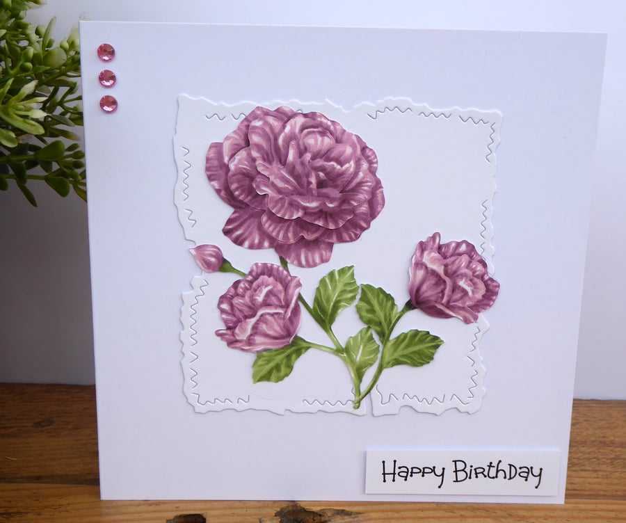C3445 Happy Birthday Decoupage Flower Card