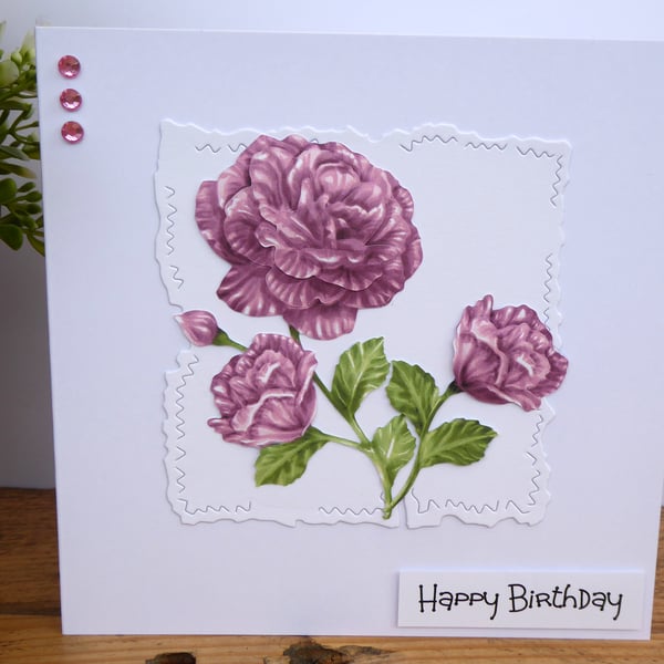 C3445 Happy Birthday Decoupage Flower Card