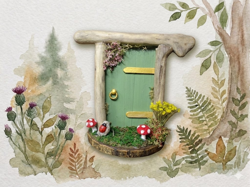Handcrafted driftwood fairy door.