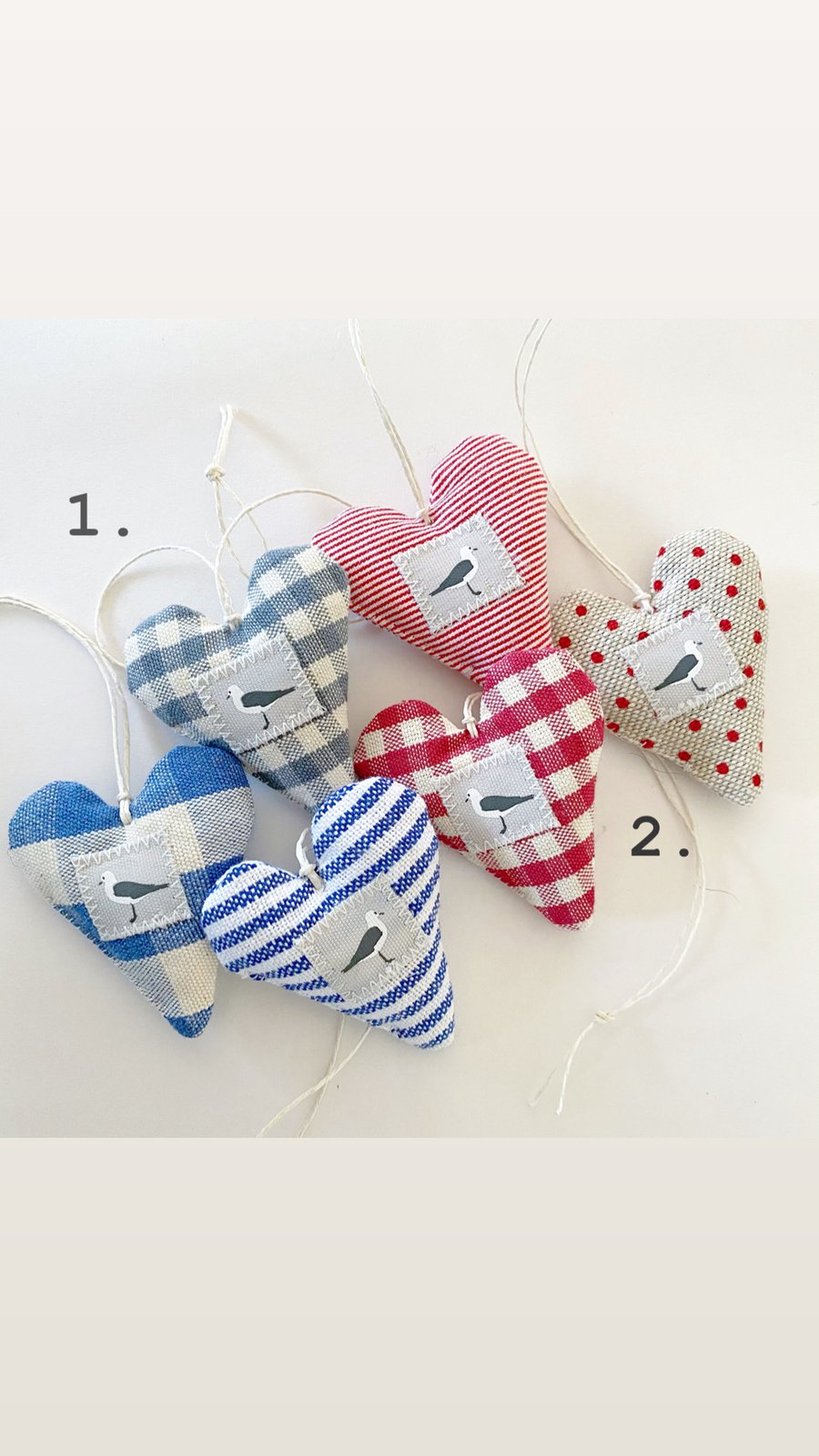 LAVENDER HEARTS - set of 3 - red or blue - seagull