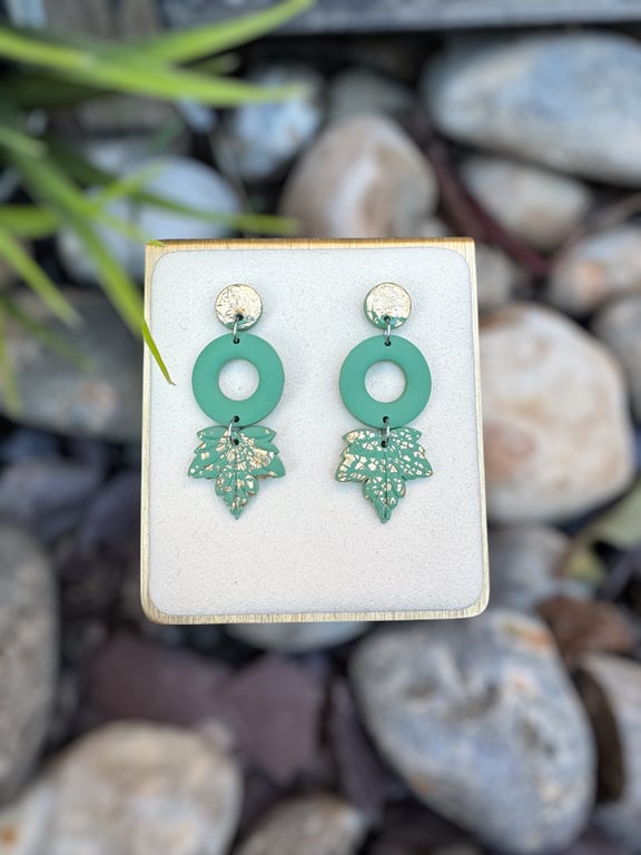 Sage Green and Gold polymer clay Earrings
