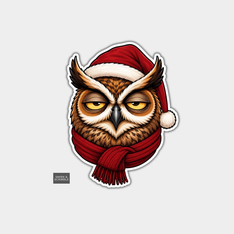 Funny Christmas Sticker Vinyl Xmas Decal For Adults - Grumpy Owl Face