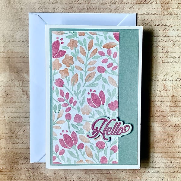 Hand-Stenciled “Hello” Greeting Card
