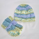 Knitted baby hat & booties set, newborn to 6 months